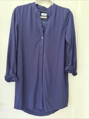 Long Sleeve Band-Collar Tunic Dress in Deep Purple